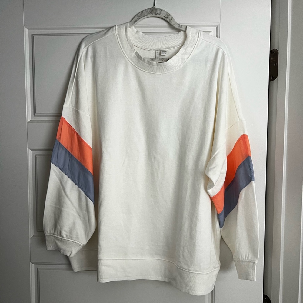 Colorblock Crewneck Sweater - White, Orange, and Blue